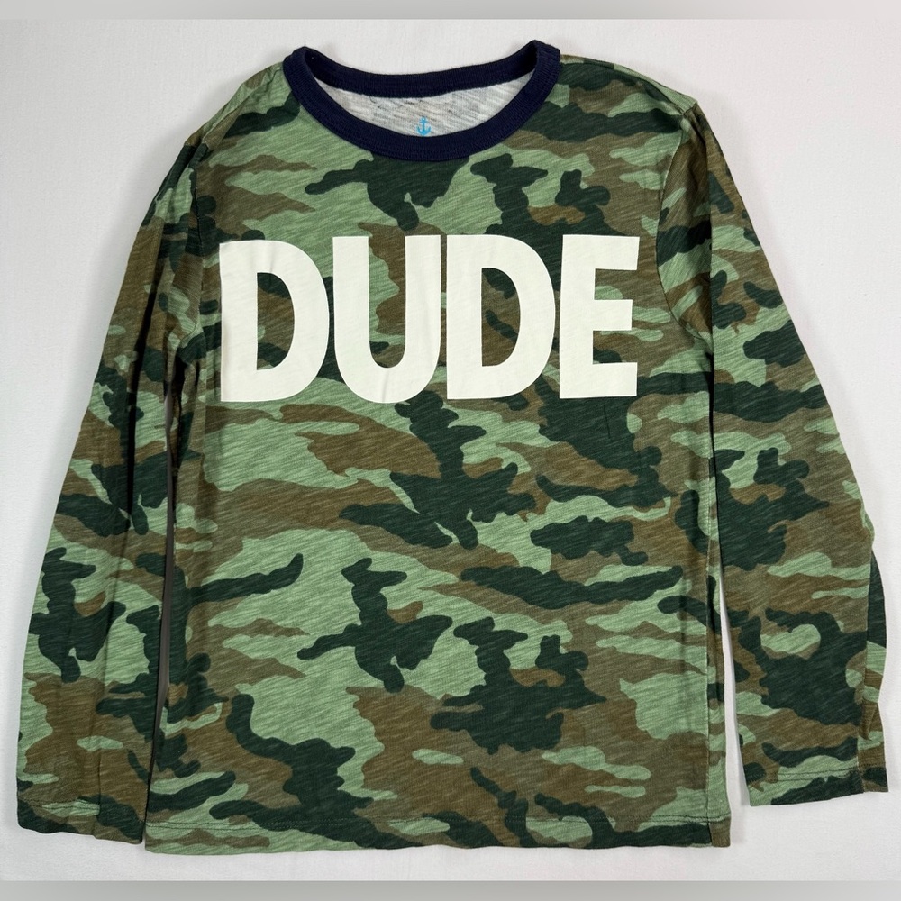 CREWCUTS J. Crew Boys’ Camo “Dude” Glow in the Dark Graphic Long Sleeve Tee 6-7